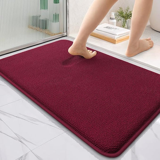 OLANLY Thick Memory Foam Bath Mat Rug 36x24, Extra Soft Absorbent Bathroom Rug, Quick Dry Bath Mats, Non-Slip, Machine Washable Carpet for Bathroom, Tub and Shower, Home Decor Accessories, Burgundy