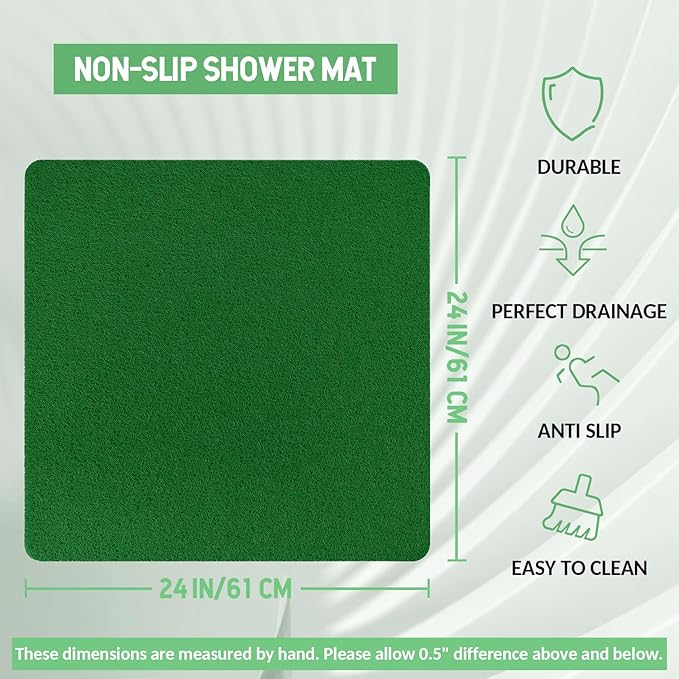Non-Slip Bathtub Mat, Anti Slip Shower Mat, Fast Drying Bathtub Mats, Foot Scrubber Mat, Anti Slip Mat for Tub, Floor, Bathroom, Kitchen, Home, Hotel (Dark Green 24"×24")
