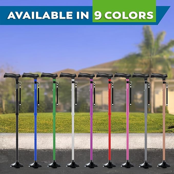 Walking Cane for Men & Women Foldable, Adjustable, Heavy Duty, Free Standing, All Terrain, Collapsible Walking Sticks for Seniors & Adults