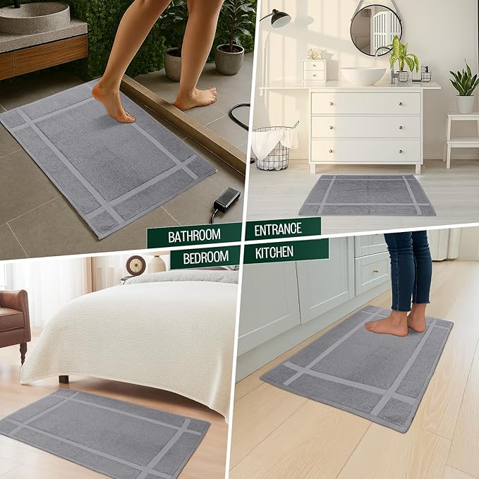 Pearl Linens Pack of 12 Washable Cotton Bath Mat 18x25 - Soft & Absorbent Quick Dry Bathroom Mat Set, Not Bathroom Rugs After Shower Mat, Terry Bath Tub Mat, 687 GSM Light Grey