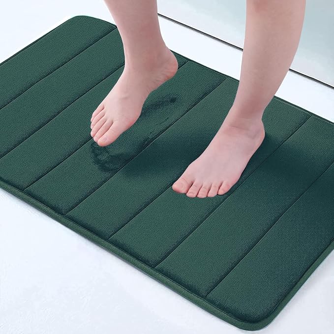 Buganda Memory Foam Bath Mat, 24" x 16", Ultra Soft and Non-Slip Bathroom Rugs, Water Absorbent and Machine Washable Bath Rug for Bathroom, Shower, and Tub, Dark Green