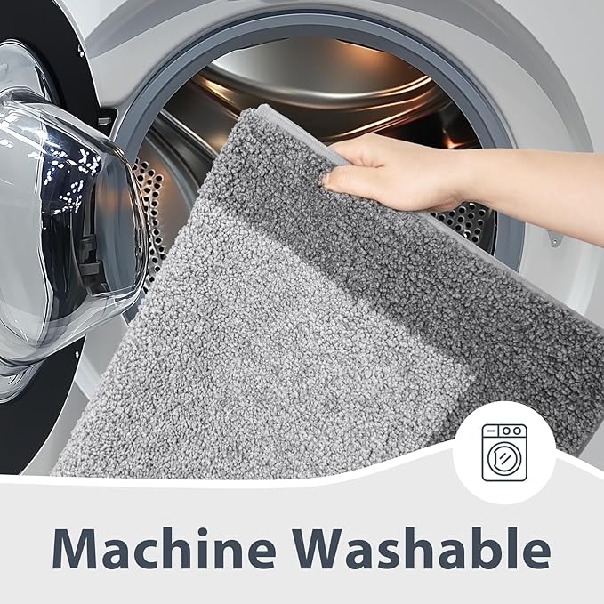 Bathroom Rugs 30" x 46", Non-Slip Extra Soft Absorbent Bath Rugs, Machine Washable Quick Dry Bath Mats for Bathroom Floor, Shower, Bathtub and Sink, Grey & Dark Grey