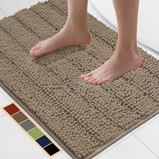 Bcoimo 30"×20" Chenille Bath Mat – Non-Slip with Backing Bath Rug Ultra-Absorbent and Machine Washable Bathroom Mat Quick-Dry Design. Ideal for Bathroom and Tub Areas