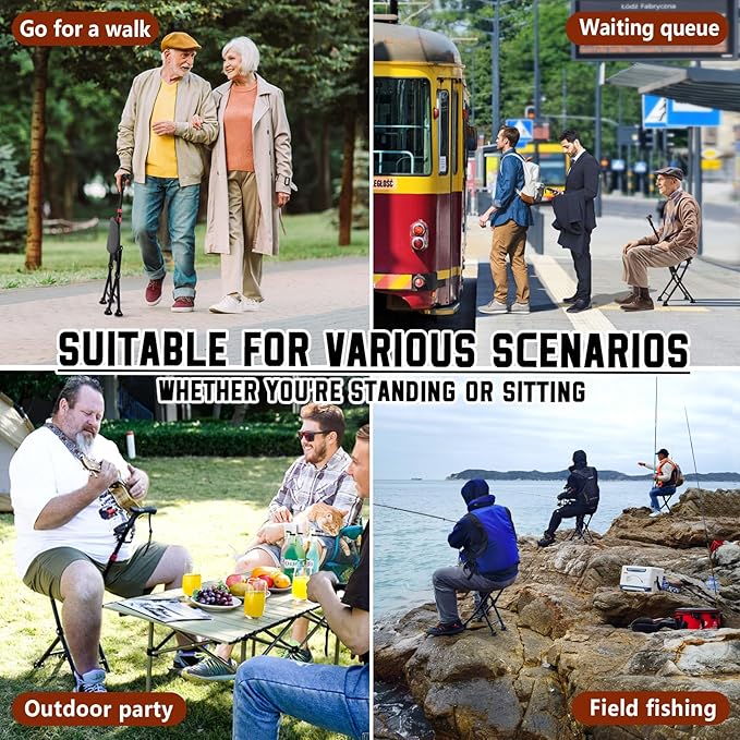 HZZEDNG-Hold 400 lbs Folding Canes with Seat, Allows Durability While Walking and Convenience for Sitting, Aluminum Portable Anti-Slip Cane Seat, Height-Adjustable Walking Cane