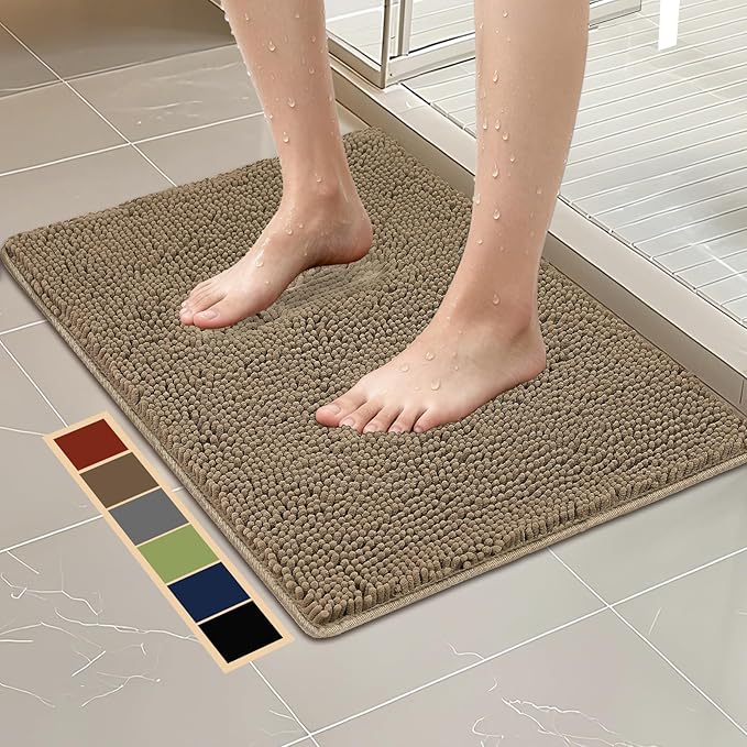 Bcoimo 30"×20" Absorbent Bath Mat, Non-Slip with Backing Chenille Bath Rug and Machine Washable Bathroom Mat Quick-Dry Design. Ideal for Bathroom and Tub Areas