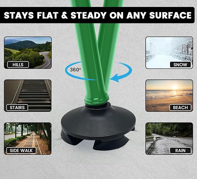 Walking Cane for Men & Women – Foldable, Adjustable, Self-Standing Cane with 360° Pivot Base, Comfortable Grip, Heavy Duty Canes for Women, Collapsible Walking Stick with Travel Bag for Seniors Adults