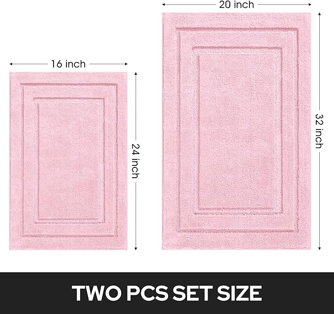 HOMEIDEAS Cute Bathroom Rugs, Super Soft and Absorbent Non Slip Microfiber Machine Washable Bath Mat Set for Pink Bathroom Decor (20" x 32" + 16" x 24", Light Pink)