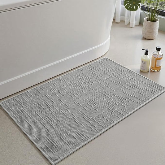 AMOAMI Bath Mat Non Slip Super Absorbent Quick Dry Bath Mats for Bathroom Floor Rubber Backing Washable Bathroom Rugs Modern Woven Jacquard Mat, Beside Tub Bath Rugs, 17" x 24", LightGrey