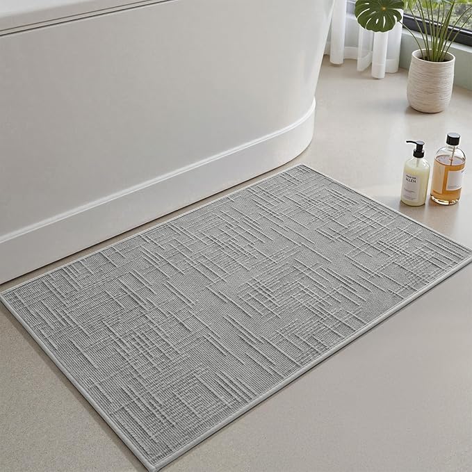 AMOAMI Bath Mat Non Slip Super Absorbent Quick Dry Bath Mats for Bathroom Floor Rubber Backing Washable Bathroom Rugs Modern Woven Jacquard Mat, Beside Tub Bath Rugs, 24" x 36", LightGrey