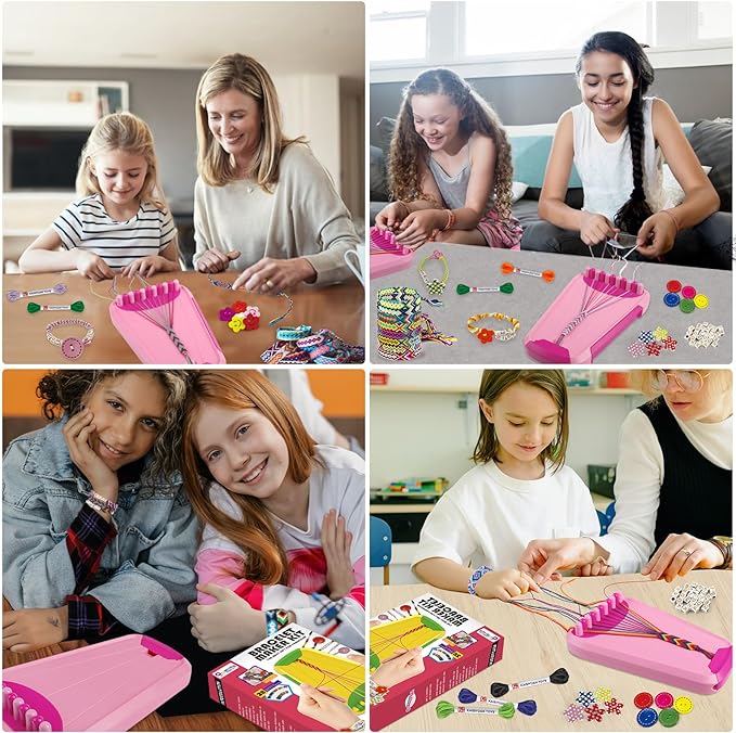 Maynacs Arts and Crafts for Kids Ages 8-12,Friendship Bracelet Making Kit for Girl,Kids Jewelry Making Kit with 28 Pre-Cut Threads,Christmas Birthday Gifts for Ages 6 7 8 9 10 11 12 Year Old Pink