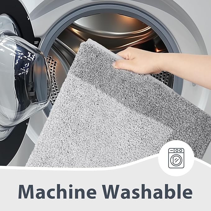 Bathroom Rugs 24" x 36", Non-Slip Extra Soft Absorbent Bath Rugs, Machine Washable Quick Dry Bath Mats for Bathroom Floor, Shower, Bathtub and Sink, Light Grey & Grey