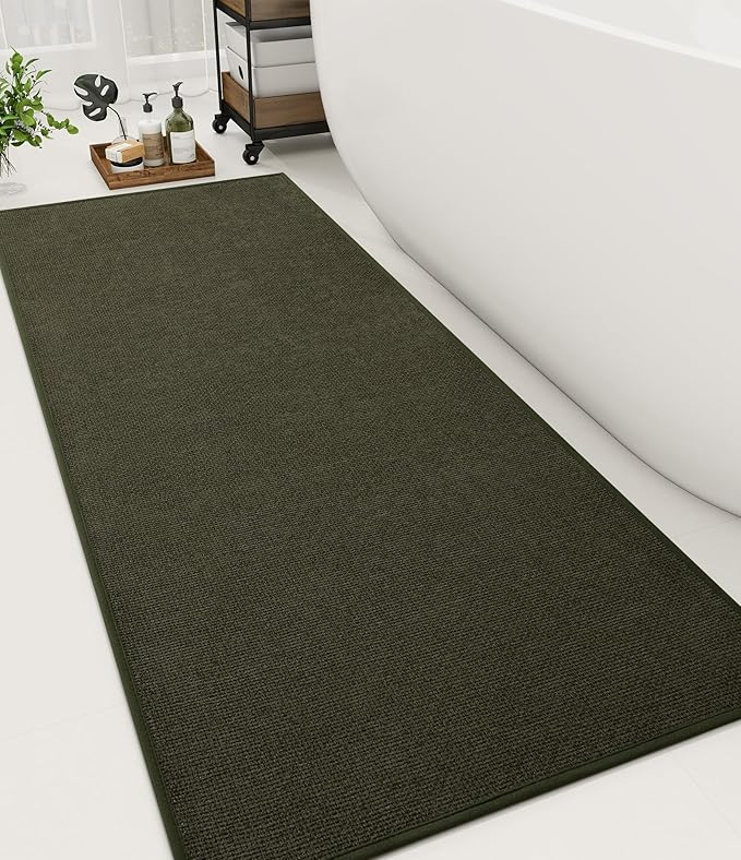 YIHOUSE Bathroom Rugs Mat 24x59, Non Slip Quick Dry Bath Mats for Bathroom Absorbent Ultra Thin Bath Rugs Machine Washable Fit Under Door for Sink, Cabinet, Laundry (Dark Green, 24"x59")