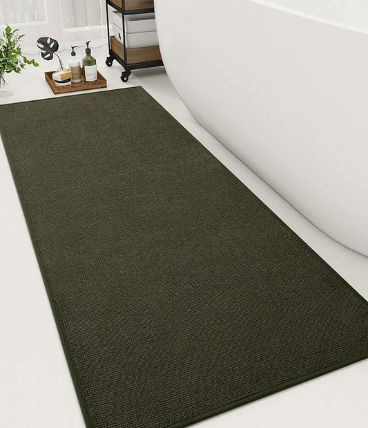 YIHOUSE Bathroom Rugs Mat 24x59, Non Slip Quick Dry Bath Mats for Bathroom Absorbent Ultra Thin Bath Rugs Machine Washable Fit Under Door for Sink, Cabinet, Laundry (Dark Green, 24"x59")