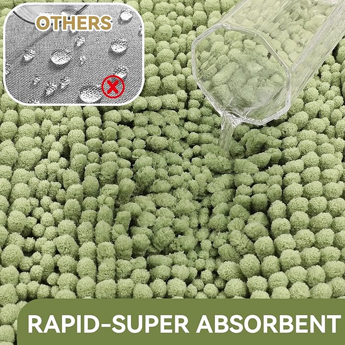 Bcoimo 48"×24" Chenille Bath Mat – Non-Slip with Backing Bath Rug Ultra-Absorbent and Machine Washable Bathroom Mat Quick-Dry Design. Ideal for Bathroom and Tub Areas