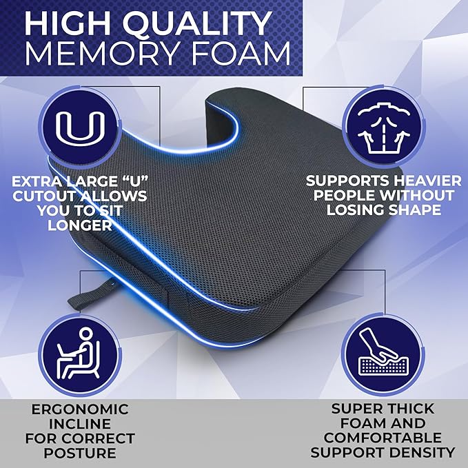 YogiBum Patented Cushion | Extra Large Tailbone Gap | XL Size for 190lbs+ | Med Size for 150-190lbs | Relief for LowBack, Tailbone, Sciatica, Hemorrhoids | Snug Fit on Office/Computer Chairs