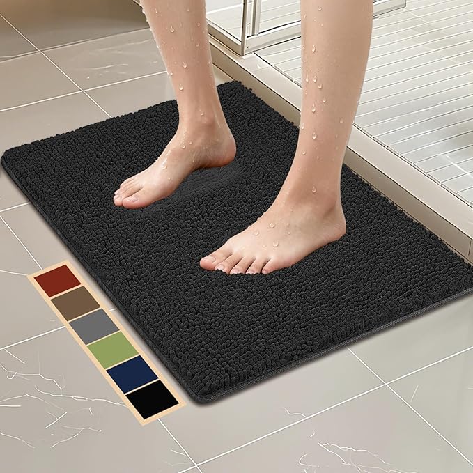 Bcoimo 30"×20" Absorbent Bath Mat, Non-Slip with Backing Chenille Bath Rug and Machine Washable Bathroom Mat Quick-Dry Design. Ideal for Bathroom and Tub Areas