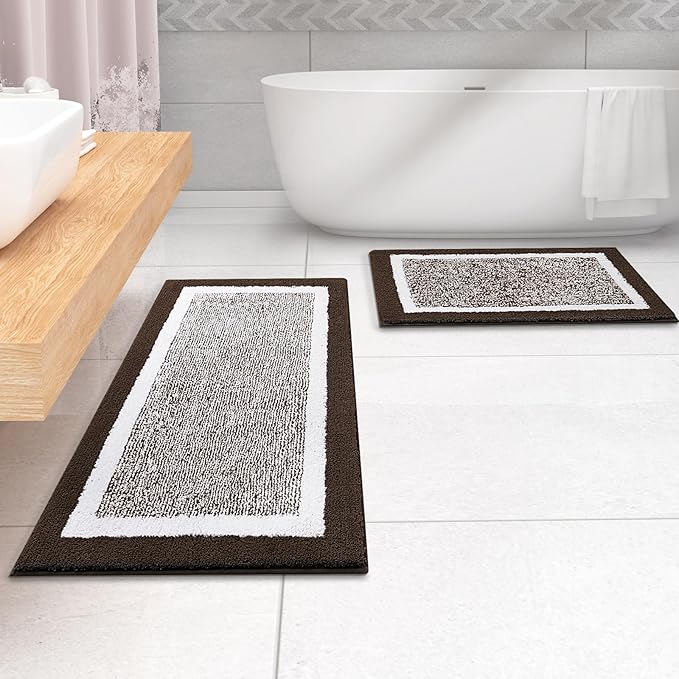 OLANLY Bathroom Rugs 47x24, Extra Soft and Absorbent Microfiber Bath Mat, Non-Slip, Machine Washable, Quick Dry Shaggy Bath Carpet, Suitable for Bathroom Floor, Tub, Shower (Runner, Brown)
