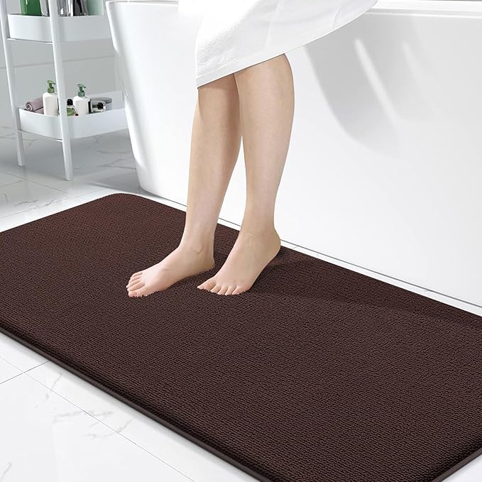 OLANLY Thick Memory Foam Bath Mat Rug 47x24, Extra Soft Absorbent Bathroom Rug, Quick Dry Bath Mats, Non-Slip, Machine Washable Carpet for Bathroom, Tub and Shower, Home Decor Accessories, Brown