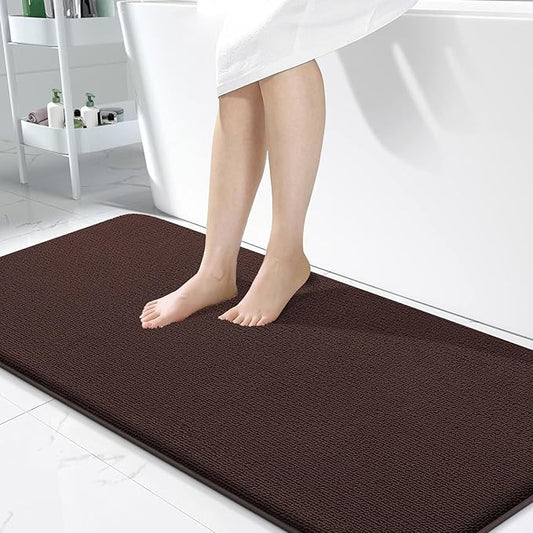 OLANLY Thick Memory Foam Bath Mat Rug 47x24, Extra Soft Absorbent Bathroom Rug, Quick Dry Bath Mats, Non-Slip, Machine Washable Carpet for Bathroom, Tub and Shower, Home Decor Accessories, Brown