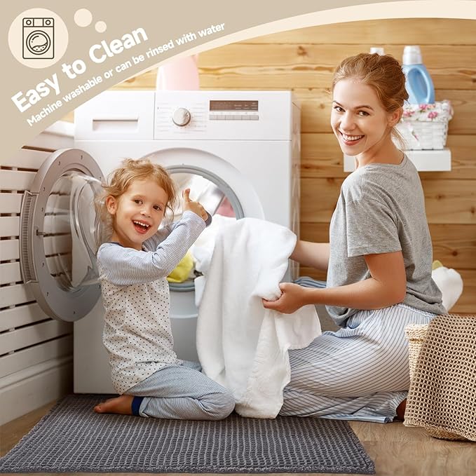 Waffle Runner Rug Bathroom, Long Boho Bathroom Rugs Non Slip Washable Super Absorbent Quick Dry Farmhouse Bath Decor, 72"x24" Grey