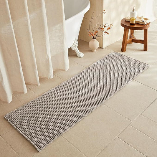 Waffle Runner Rug Bathroom, Long Boho Bathroom Rugs Non Slip Washable Super Absorbent Quick Dry Farmhouse Bath Decor, 72"x24" Light Grey