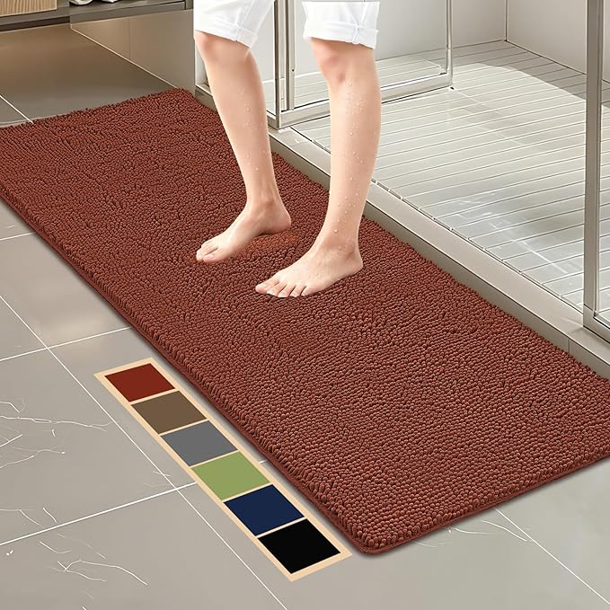 Bcoimo 70"×24" Absorbent Bath Mat, Non-Slip with Backing Chenille Bath Rug and Machine Washable Bathroom Mat Quick-Dry Design. Ideal for Bathroom and Tub Areas