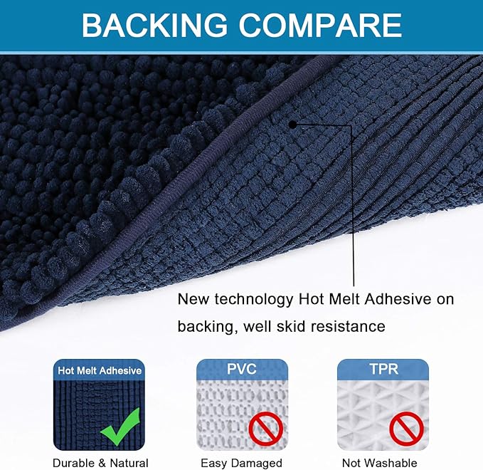 H.VERSAILTEX Bathroom Rugs Bath Mat Runner Rug Non Slip Kitchen Rug Extra Long Bath Rug Runners Oversized 59" x 20" Absorbent Washable Dry Fast Plush Area Rug for Bathroom/Bedroom - Navy