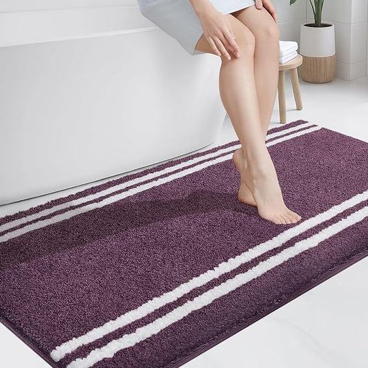 PURRUGS Bathroom Rug Non-Slip Machine Washable 30" x 60", Super Absorbent and Quick Dry Shaggy Microfiber Bath Mat, Extra Soft and Plush Bath Rug for Bathtub, Shower and Sink, Purple