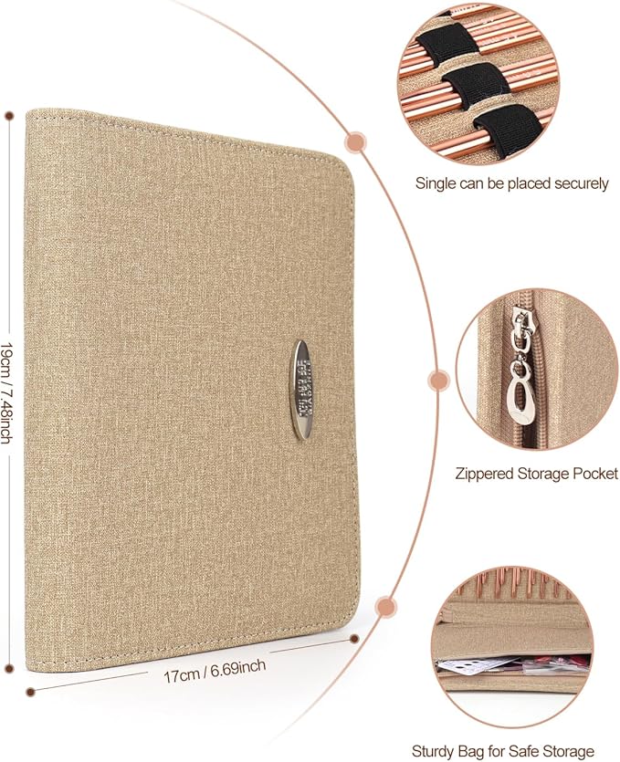 Aeelike Aluminu Interchangeable Knitting Needles Set, Circular Knitting Needles Set with 4 Cable 3 to 6 mm, Interchangeable Needle for Knitting Multiple Combinations, Gold