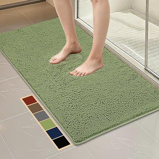 Bcoimo 48"×24" Absorbent Bath Mat, Non-Slip with Backing Chenille Bath Rug and Machine Washable Bathroom Mat Quick-Dry Design. Ideal for Bathroom and Tub Areas