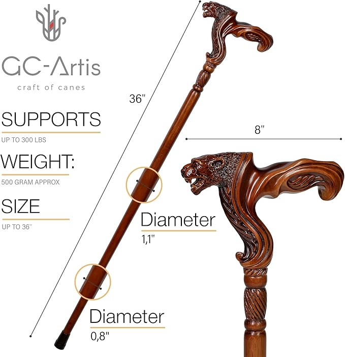Luxury Handmade Wooden Walking Cane – Premium Carved Solid Wood, Ergonomic Comfort Grip, Designer Canes for Men & Women, Elegant Fashionable Walking Stick 36