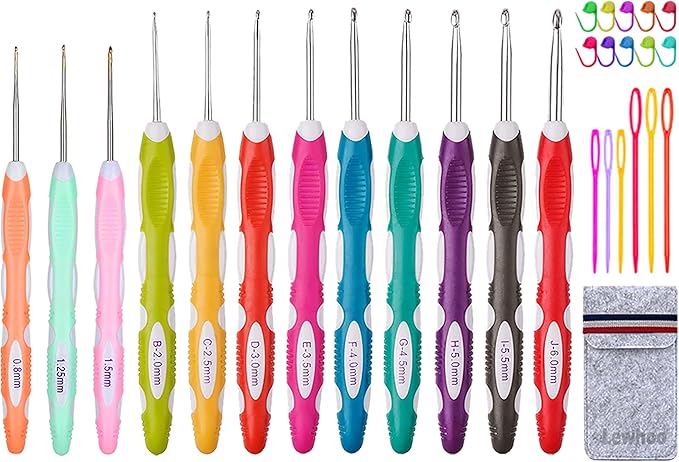 Ergonomic Crochet Hooks Set with Case, 12PCS Crochet Hooks for Arthritic Hands, Size from 0.8mm~6.0mm