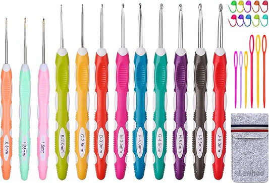 Ergonomic Crochet Hooks Set with Case, 12PCS Crochet Hooks for Arthritic Hands, Size from 0.8mm~6.0mm
