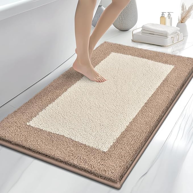 Bathroom Rugs 30" x 46", Non-Slip Extra Soft Absorbent Bath Rugs, Machine Washable Quick Dry Bath Mats for Bathroom Floor, Shower, Bathtub and Sink, Beige & Grayish Brown