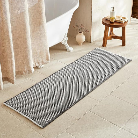 Waffle Runner Rug Bathroom, Long Boho Bathroom Rugs Non Slip Washable Super Absorbent Quick Dry Farmhouse Bath Decor, 72"x24" Grey and White