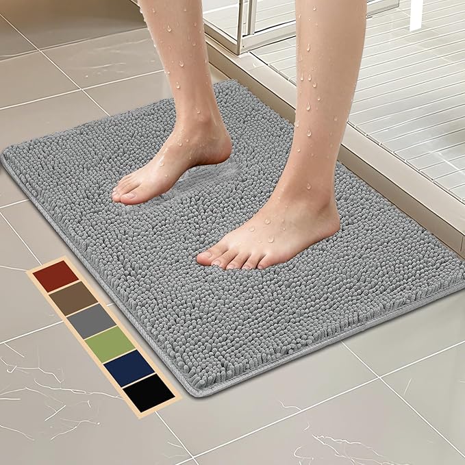 Bcoimo 30"×20" Absorbent Bath Mat, Non-Slip with Backing Chenille Bath Rug and Machine Washable Bathroom Mat Quick-Dry Design. Ideal for Bathroom and Tub Areas