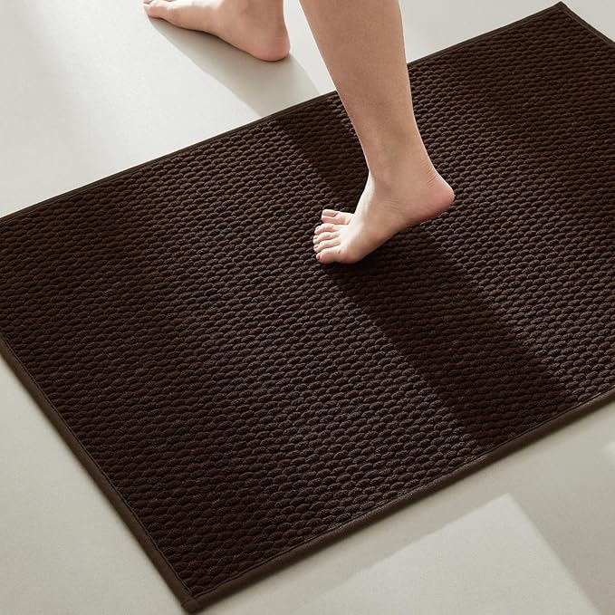Bathroom Rugs Non Slip Washable, Super Absorbent Thin Bath Mat Quick Dry Low Pile Bathroom Rug, Brown 24"x36"
