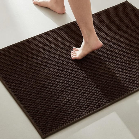 Bathroom Rugs Non Slip Washable, Super Absorbent Thin Bath Mat Quick Dry Low Pile Bathroom Rug, Brown 24"x36"