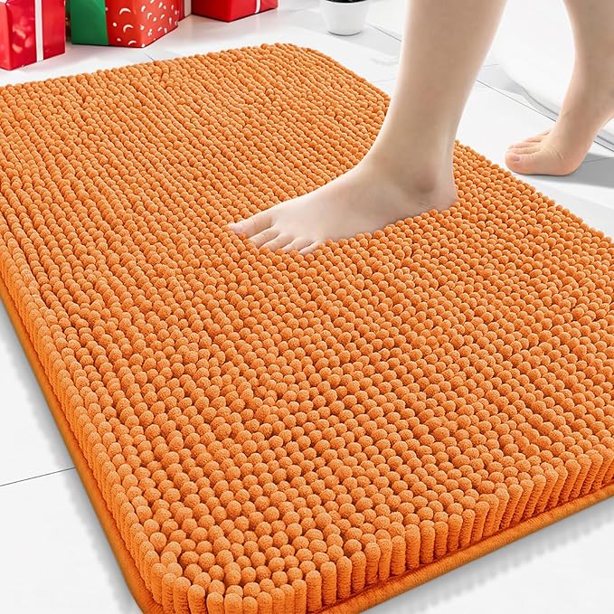 Arotive Bathroom Rugs 30x20, Extra Soft Absorbent Shaggy Chenille Bath Rugs, Machine Washable Rubber Backing Non-Slip Bath Mats for Bathroom Floor Tub and Shower, Home Decor Accessories, Coral