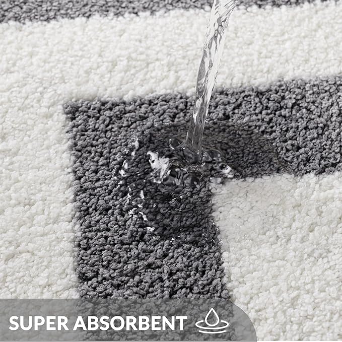 Exclusivo Mezcla Bathroom Rugs Mat 20x30, Extra Soft Non Slip Absorbent Water Microfiber Bath Rugs, Machine Washable Quick Dry Bath Mats for Bathroom Floor, Shower, Home Decor, Striped Grey