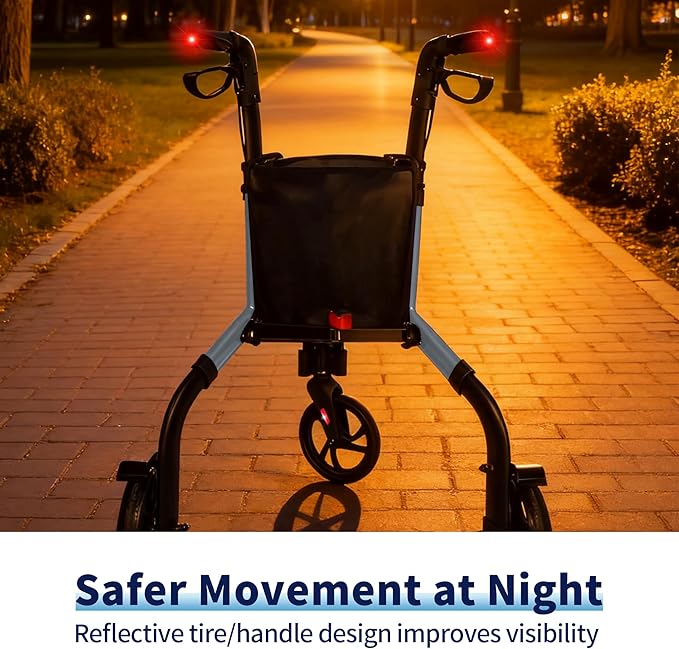 Premium 3 Wheel Rollator Walker for Seniors, Lightweight Foldable Elderly Three Wheeled Rollator with Storage Bag, Aluminum Mobility Aid Rolling Walker