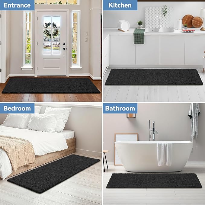 Bcoimo 70"×24" Absorbent Bath Mat, Non-Slip with Backing Chenille Bath Rug and Machine Washable Bathroom Mat Quick-Dry Design. Ideal for Bathroom and Tub Areas