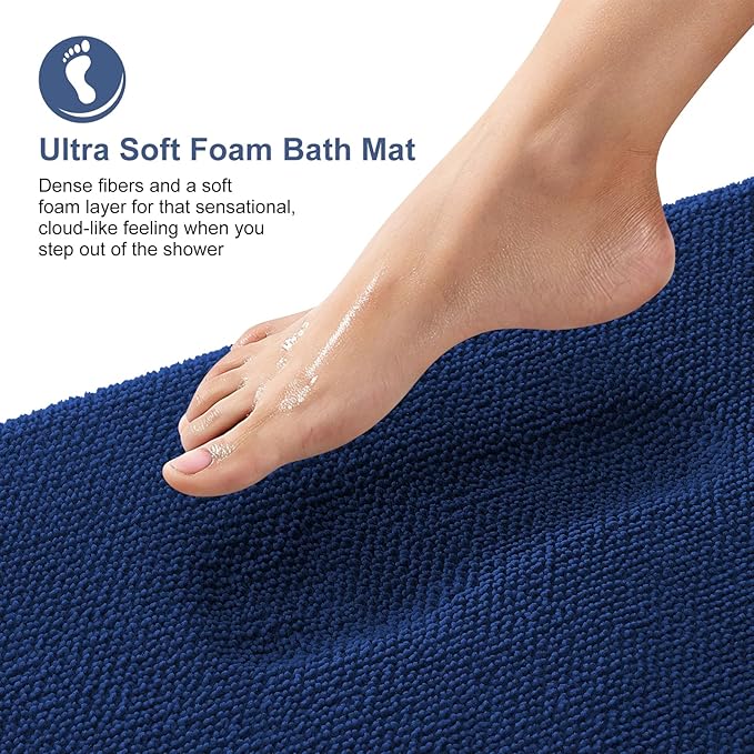 OLANLY Thick Memory Foam Bath Mat Rug 70x24, Extra Soft Absorbent Bathroom Rug, Quick Dry Bath Mats, Non-Slip, Machine Washable Carpet for Bathroom, Tub and Shower, Home Decor Accessories, Navy