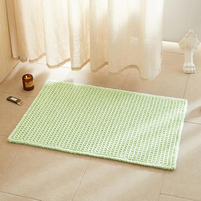 Waffle Bath Mat, Boho Bathroom Rugs Non Slip Washable Super Absorbent Quick Dry Cute Bath Mat Farmhouse Bathroom Decor, 36"x24" Pale Green