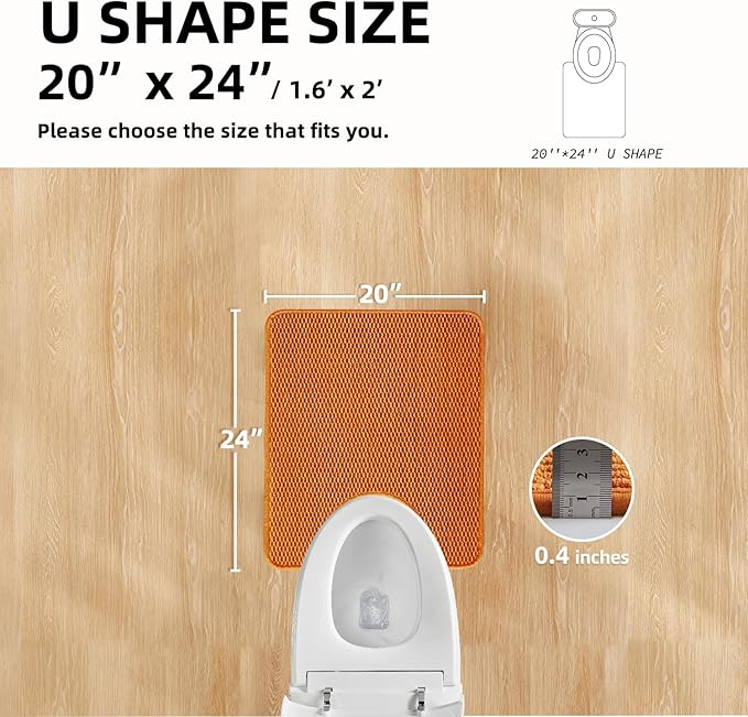 Toilet Rug, Thin Toilet Rugs U Shaped Washable Non Slip Absorbent Quick Dry Low Pile Toilet Mat, Orange 20"x24" U Shape