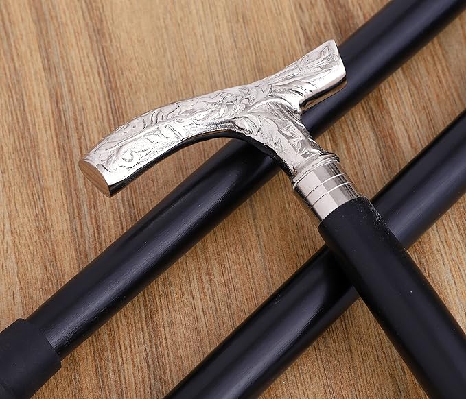 Premium Wooden Walking Cane | Beautiful Silver Plated Solid Brass Handle | Walking Stick & Crutches lacquer Polished Cane for Men and Women