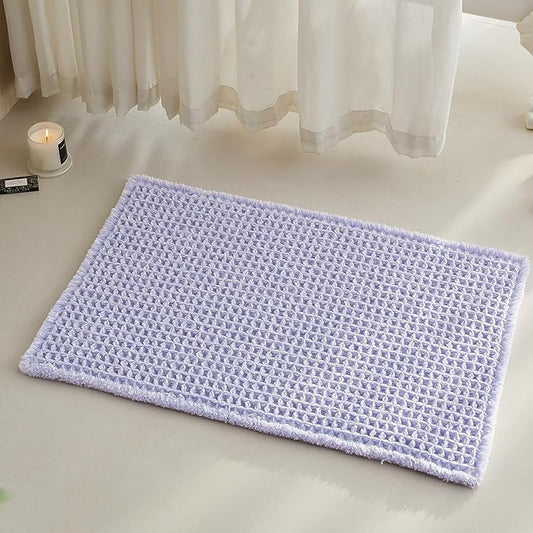 Waffle Bath Mat, Boho Bathroom Rugs Non Slip Washable Super Absorbent Quick Dry Cute Bath Mat Farmhouse Bathroom Decor, 30''x20'' Lavender Cream