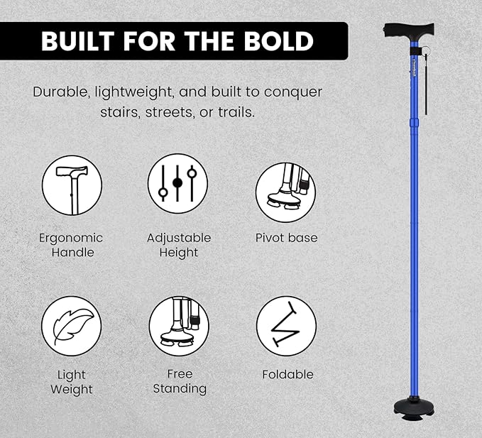 Walking Cane for Men & Women – Foldable, Adjustable, Self-Standing Cane with 360° Pivot Base, Comfortable Grip, Heavy Duty Canes for Women, Collapsible Walking Stick with Travel Bag for Seniors Adults