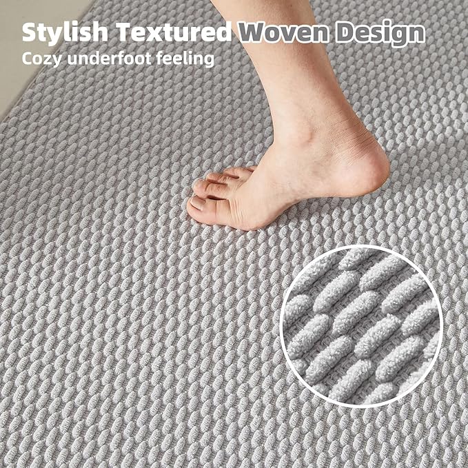 Bathroom Rugs Non Slip Washable, Super Absorbent Thin Bath Mat Quick Dry Low Pile Bathroom Rug, Light Grey 20"x48"