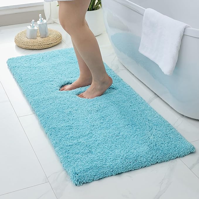 Bathroom Runner Rug 24x70 Teal Non Slip Fluffy Long Bath Mat for Bathroom Floor Washable Plush Luxury Large Bath Rug for Tub Absorbent Runner Rug for Bedside